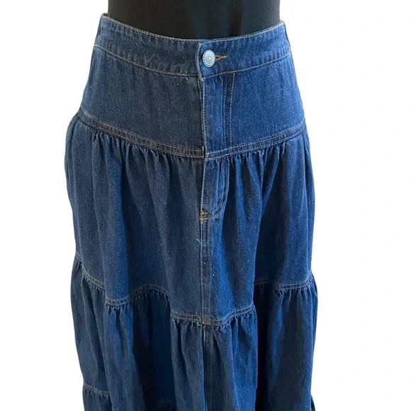 Lucky & Blessed Blue Tiered Denim Maxi Skirt - Picture 3 of 6